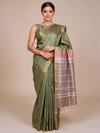 Olive Green With Orange Semi Silk Saree
