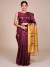 Wine Purple With Yellow Semi ilk Saree