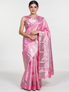 Bubblegum Pink with gray Kanjivaram Silk Saree