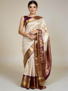 Classic Off-White & Deep Wine Kanchipuram Style Silk Saree