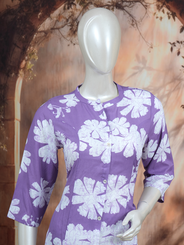 Lavender Floral Cotton Kurti Set