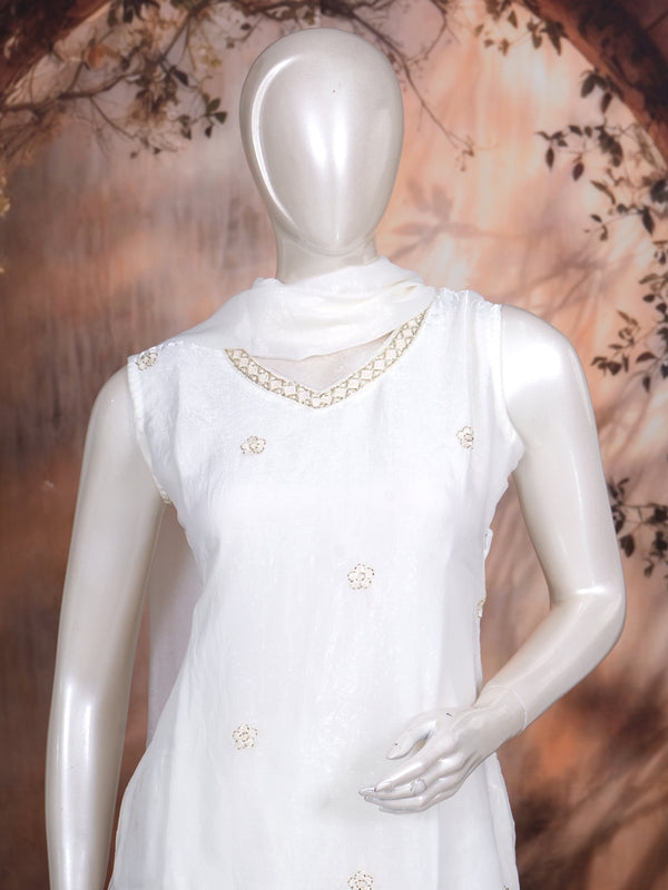 Off-White with Off-White floral Dupatta Ready Made Kurti Set
