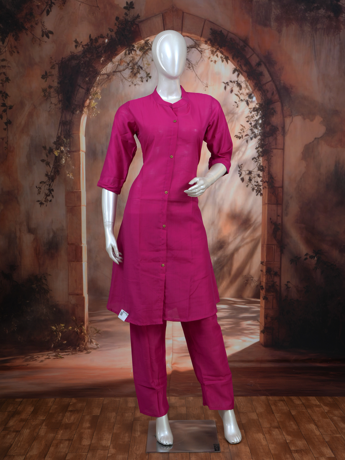 Magenta Pink Cotton Slub Kurti Set