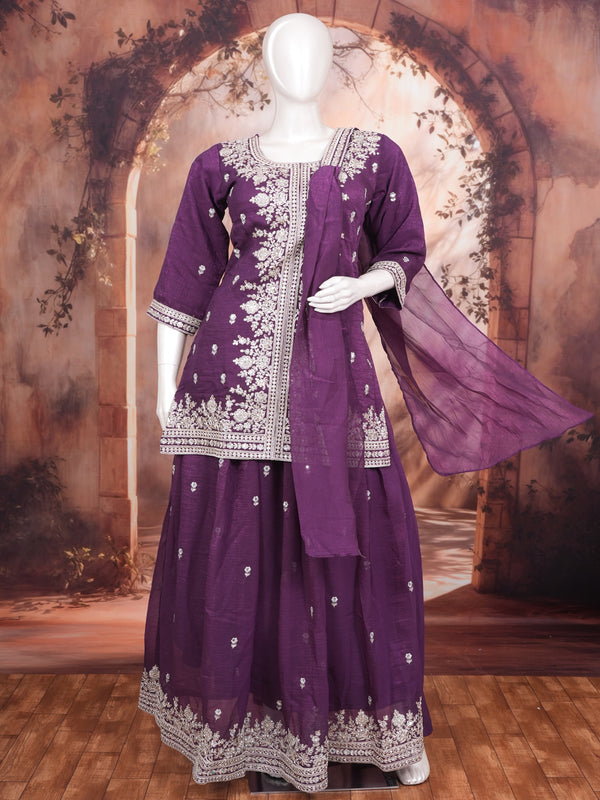 Purple with white zari Dupatta Ready Made Cholie Set