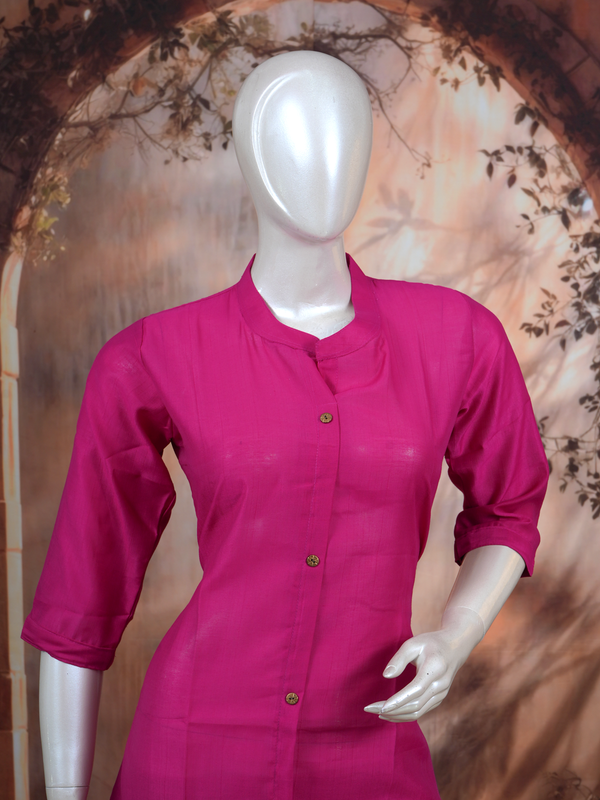 Magenta Pink Cotton Slub Kurti Set