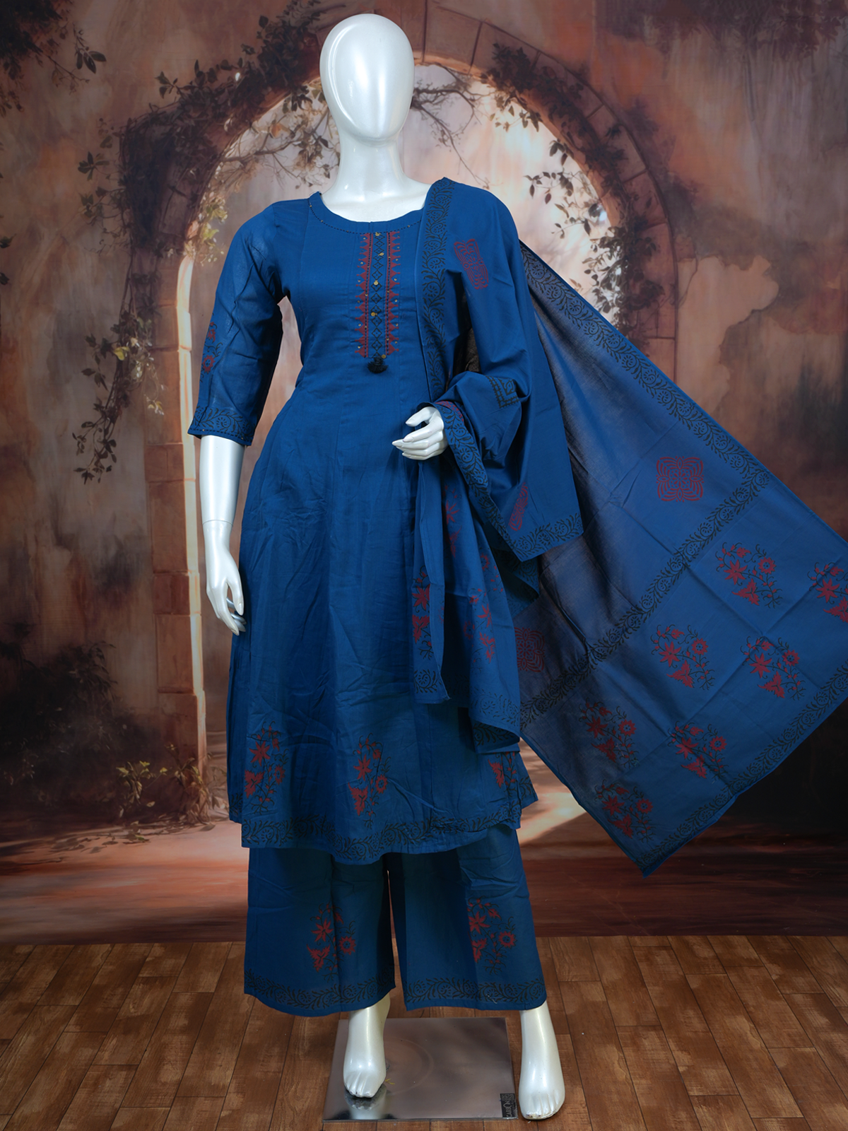 Prussian Blue with Dupatta Anarkali Set