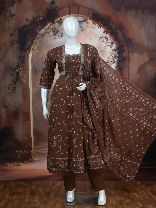 Brown with Dupatta Anarkali Set