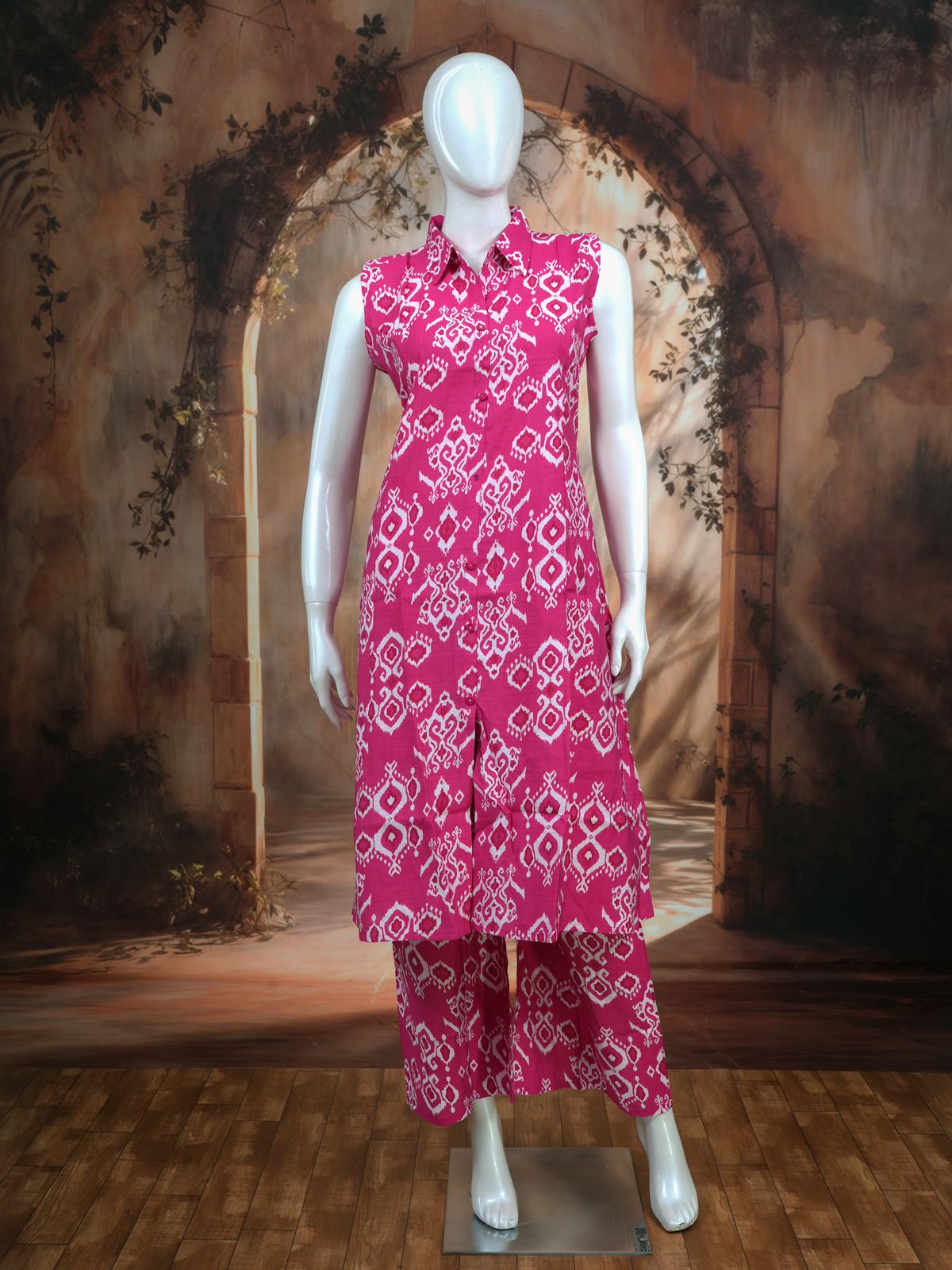 Pink Ikat Print Cotton Co-ord Set