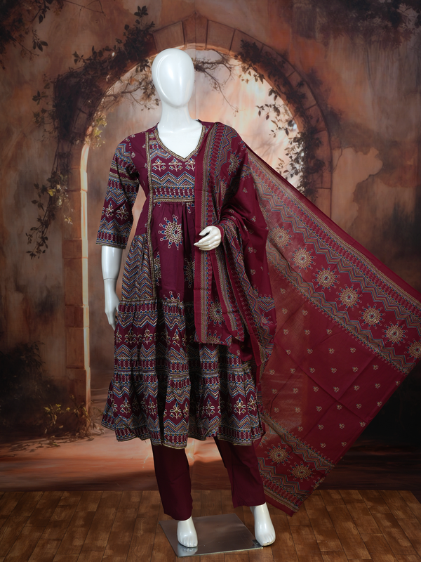 Wine Maroon with Dupatta Anarkali Set