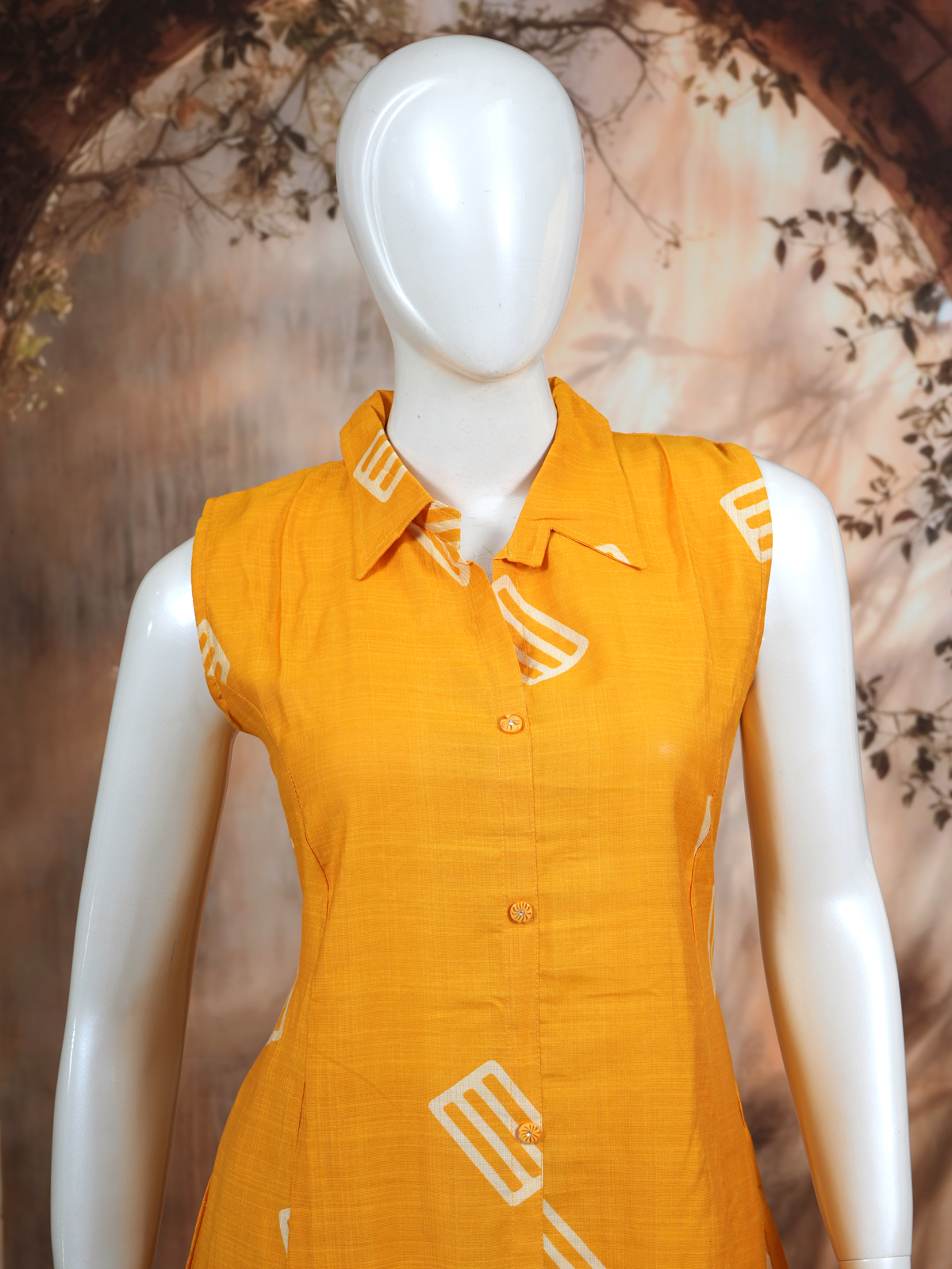 Mustard Yellow Geometric Print Cotton Co-ord Set