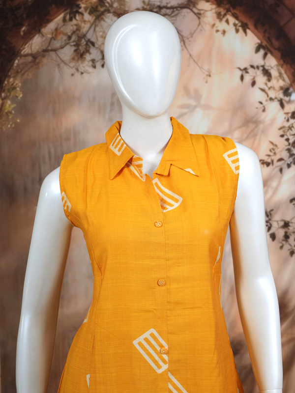 Mustard Yellow Geometric Print Cotton Co-ord Set