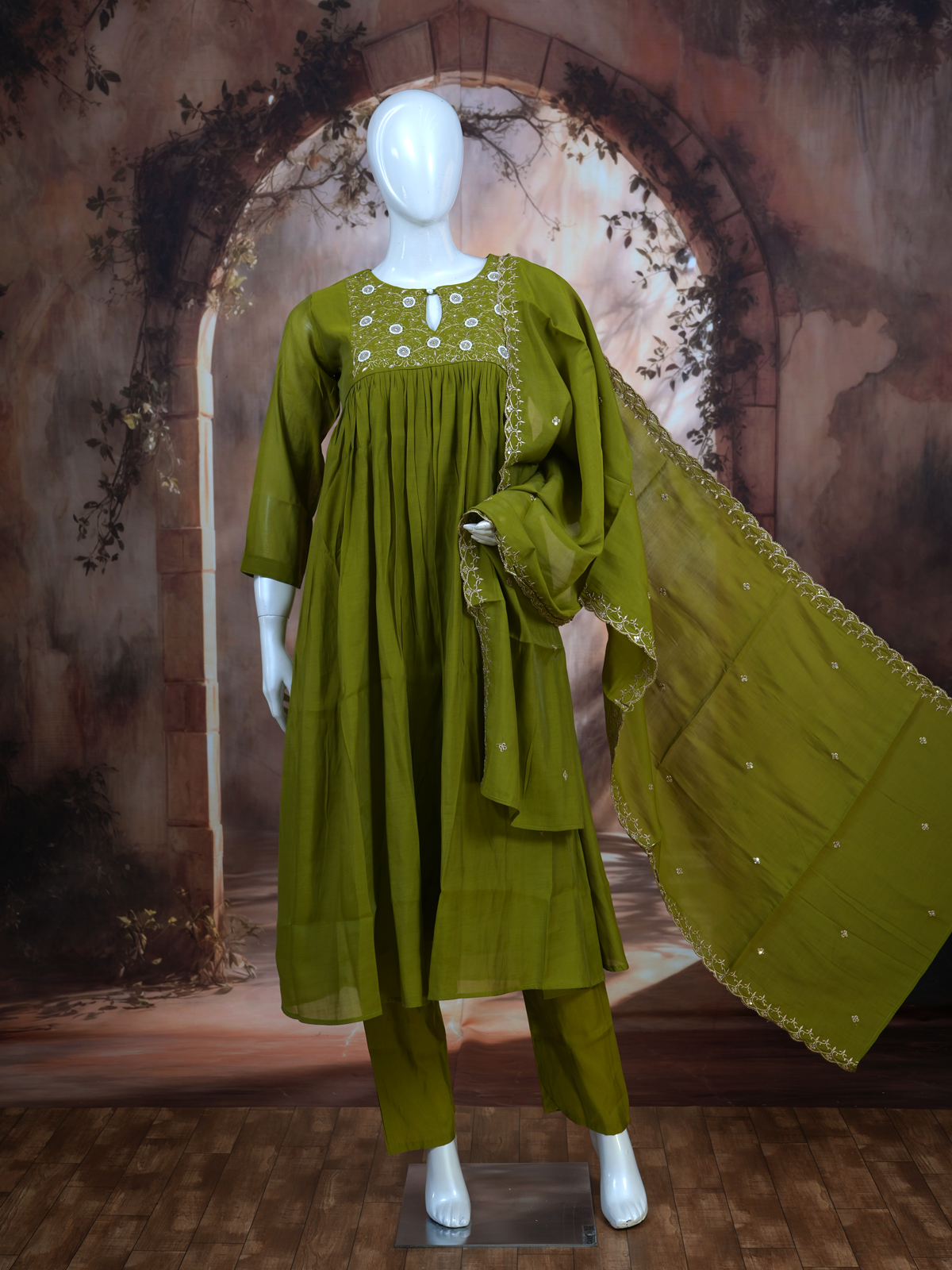 Olive Green Anarkali Set