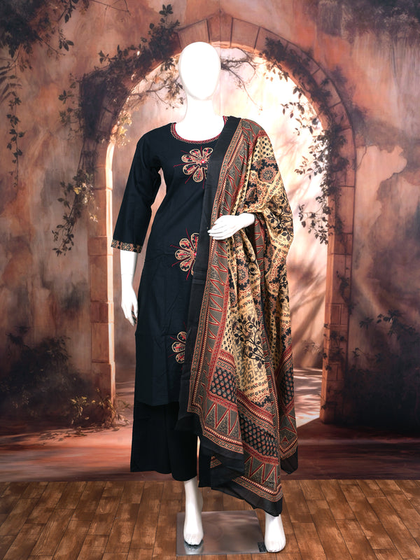 Black with Beige and Red Dupatta Ready Made Salwar Suit