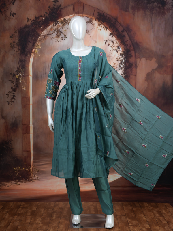 Teal Green With Dupatta Anarkali Set