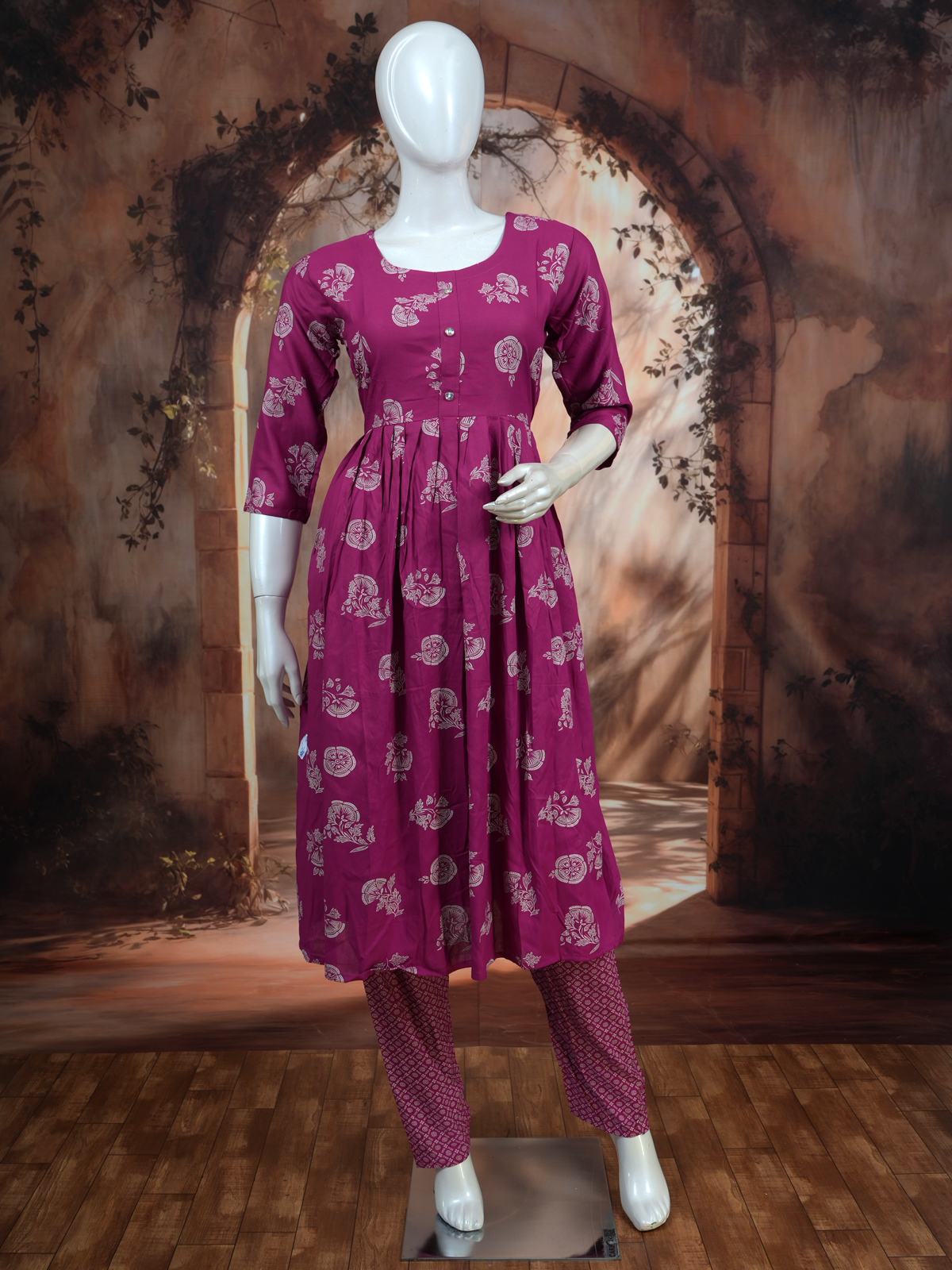 Magenta Printed Anarkali Set