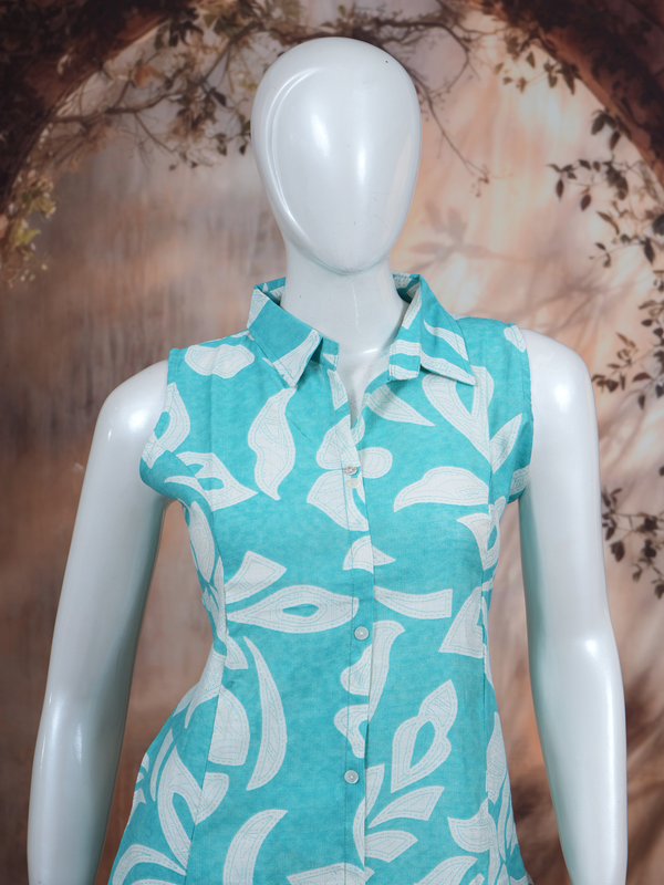 Turquoise Blue Floral Printed Cotton Co-ord Set