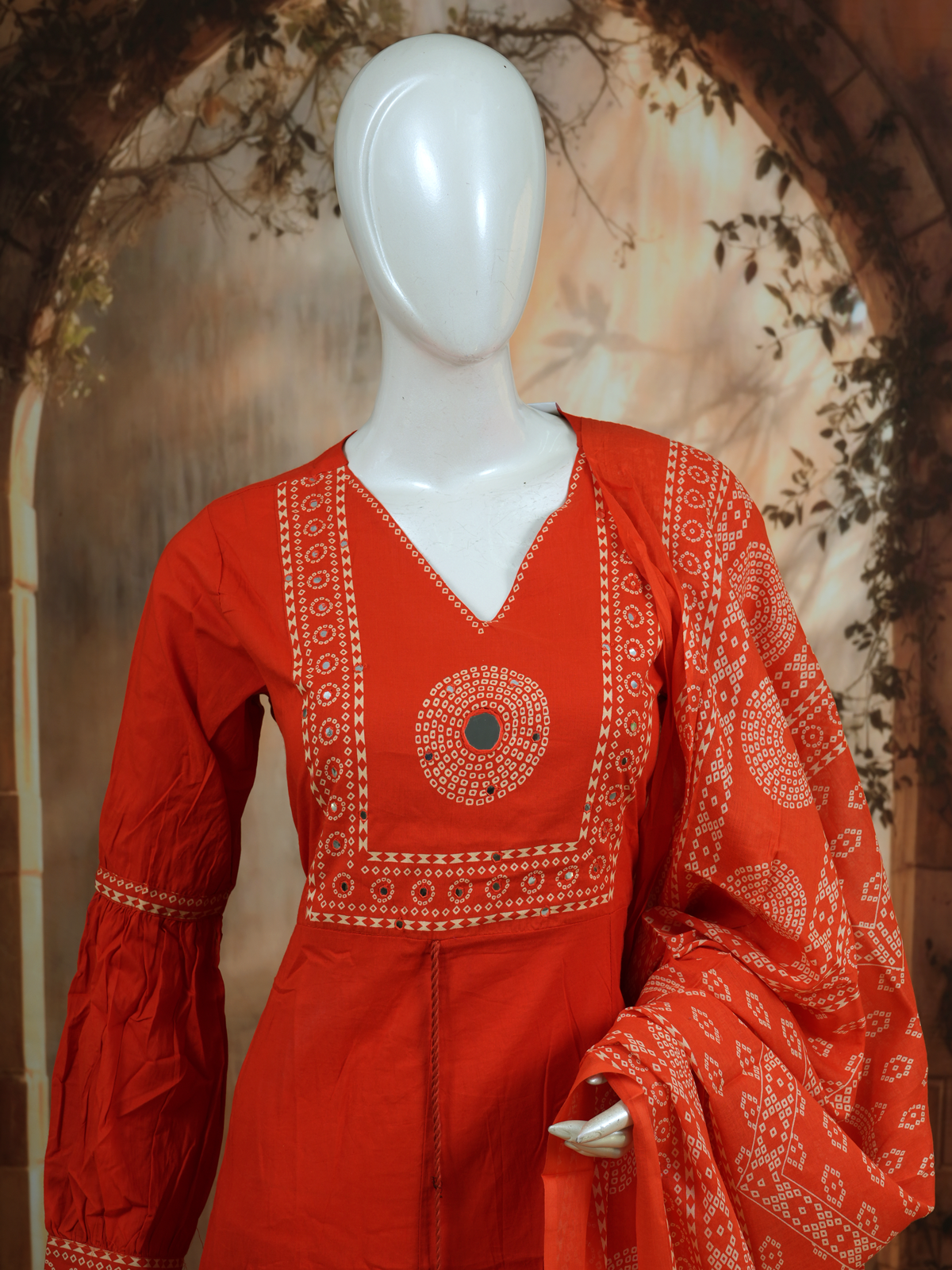 Rust Red with Dupatta Anarkali Set