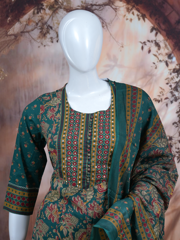 Dark Green with Bottle Green Dupatta Anarkali Set