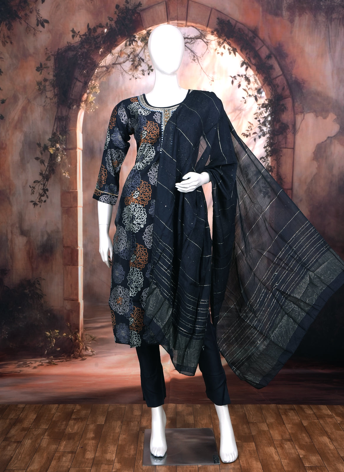 Navy Blue with Dark Navy Blue Dupatta Ready Made Kurti Set