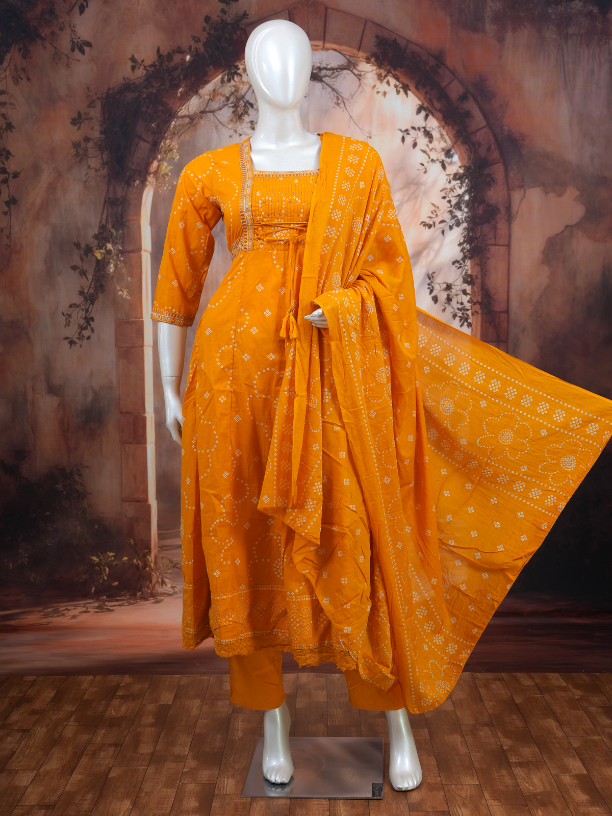 Mustard Yellow Dupatta Ready Made Anarkali Kurti Set