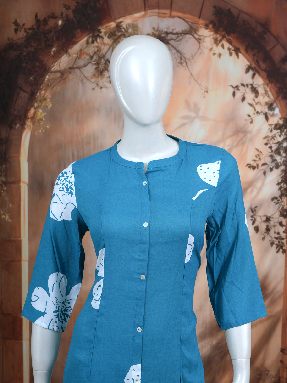 Blue Floral Cotton Kurti Set