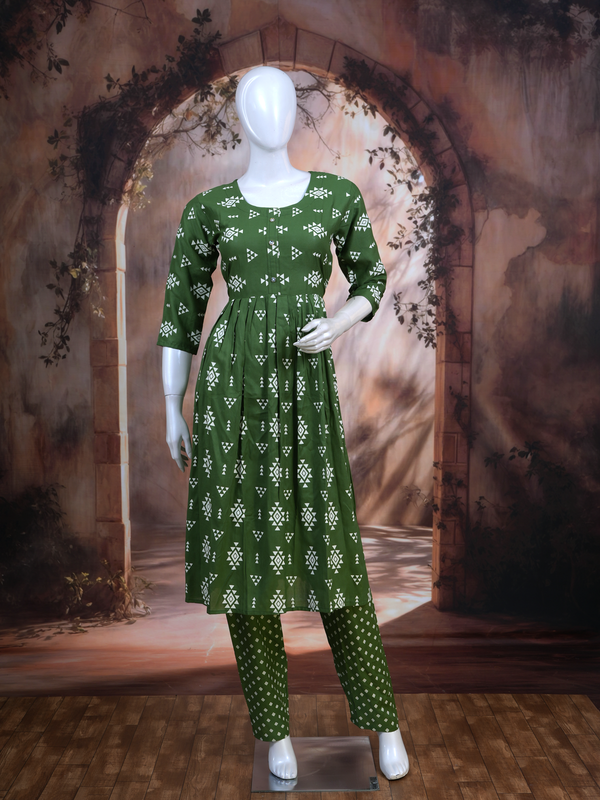 Olive Green Anarkali Set