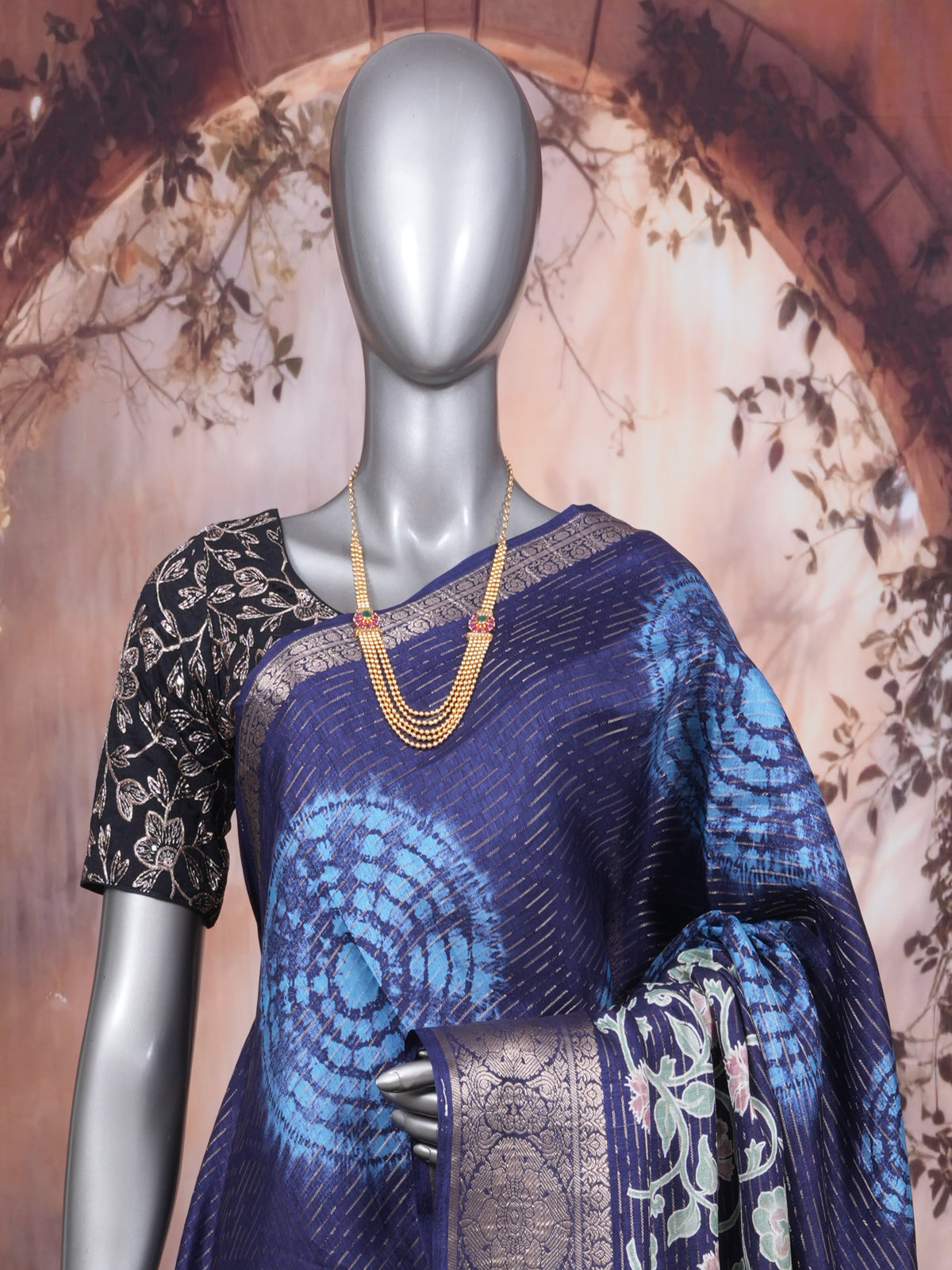 Royal Blue with Indigo Blue - Semi Raw Silk Saree
