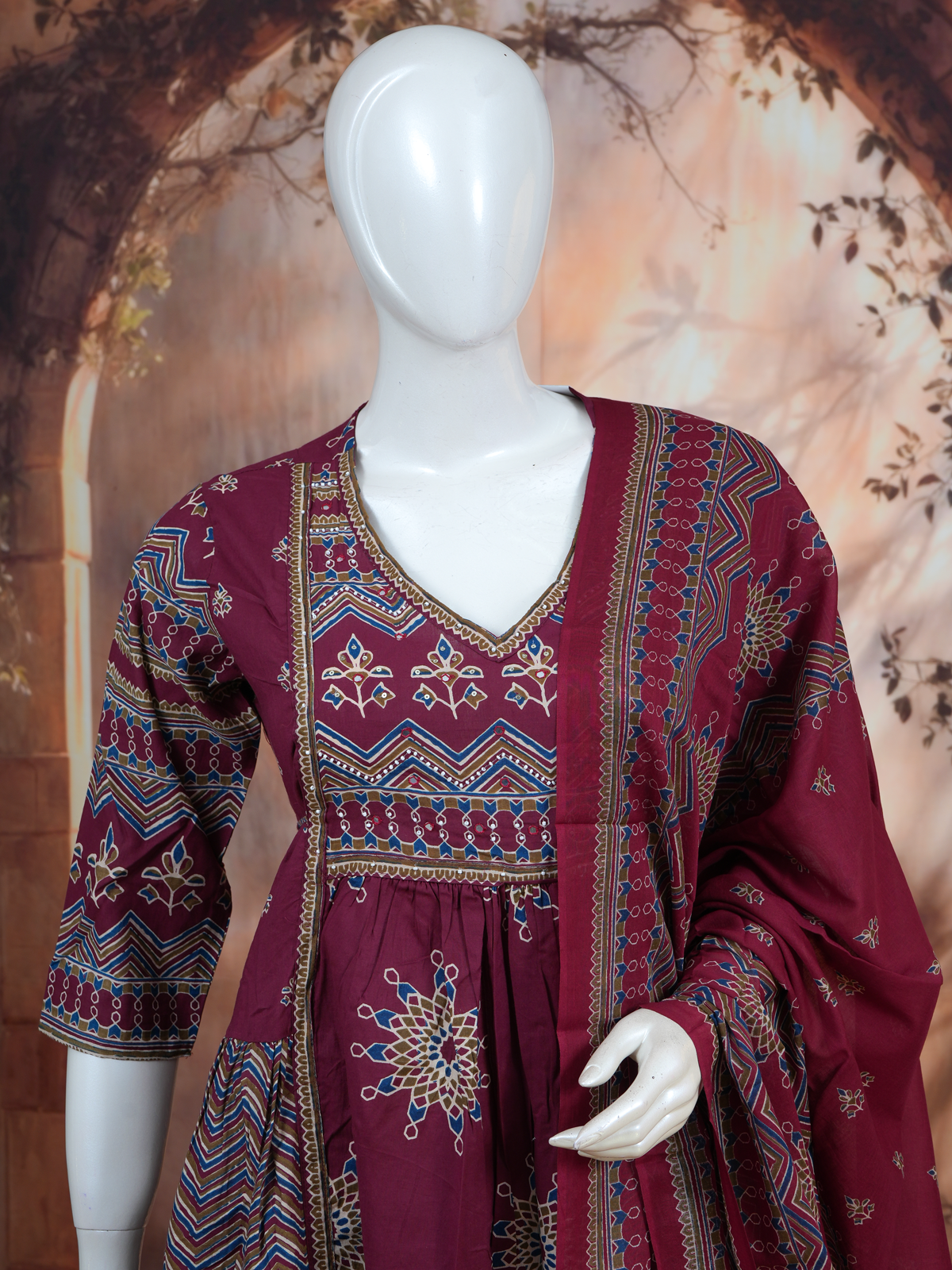 Wine Maroon with Dupatta Anarkali Set