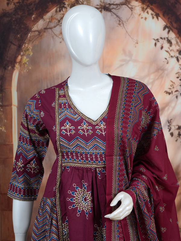 Wine Maroon with Dupatta Anarkali Set