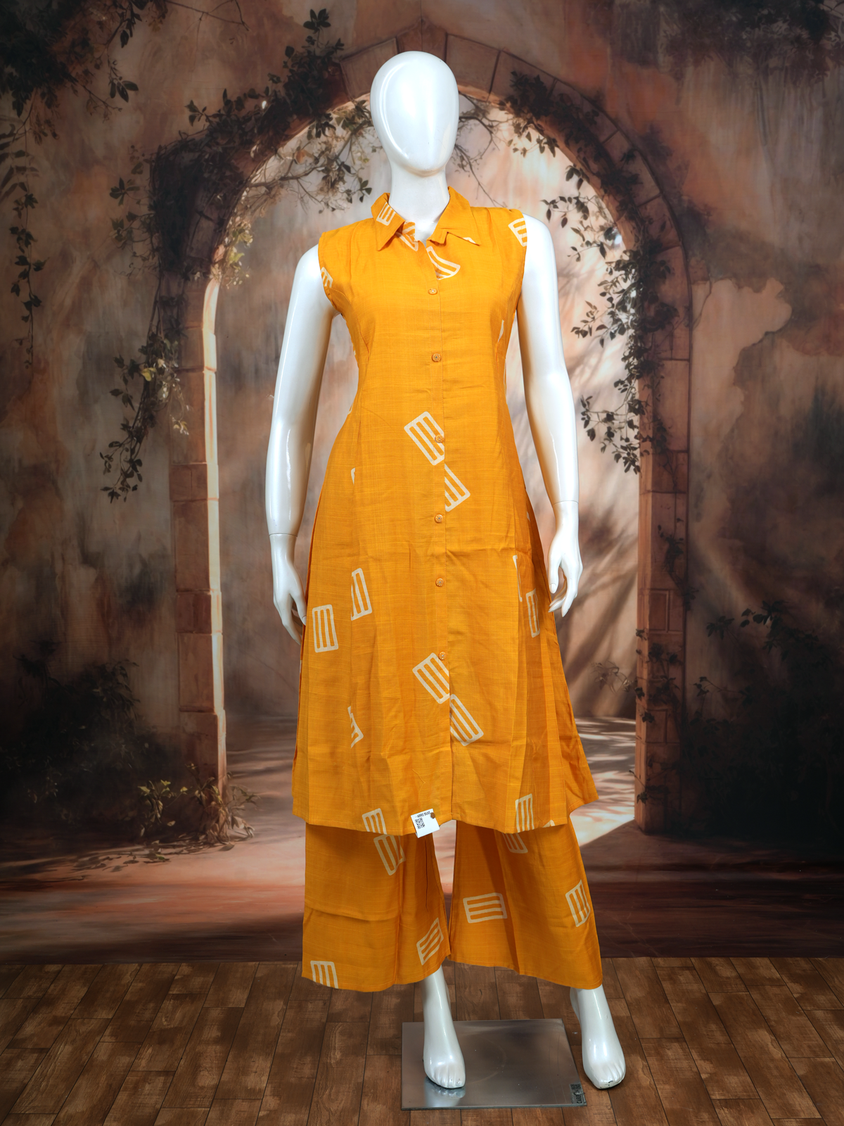 Mustard Yellow Geometric Print Cotton Co-ord Set
