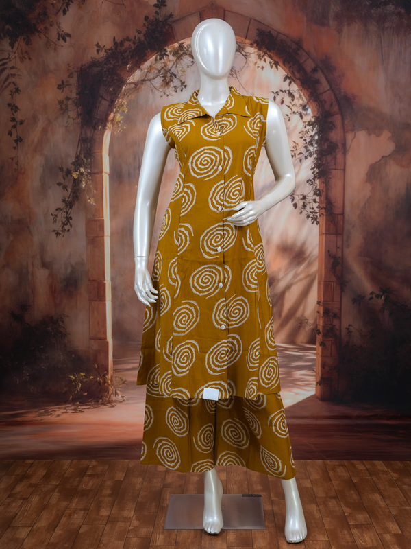Mustard Yellow Cotton Batik Print Co-ord Set