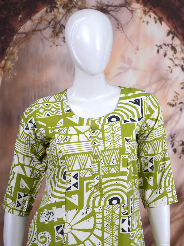 Lime Green Geometric Print Kurti Set