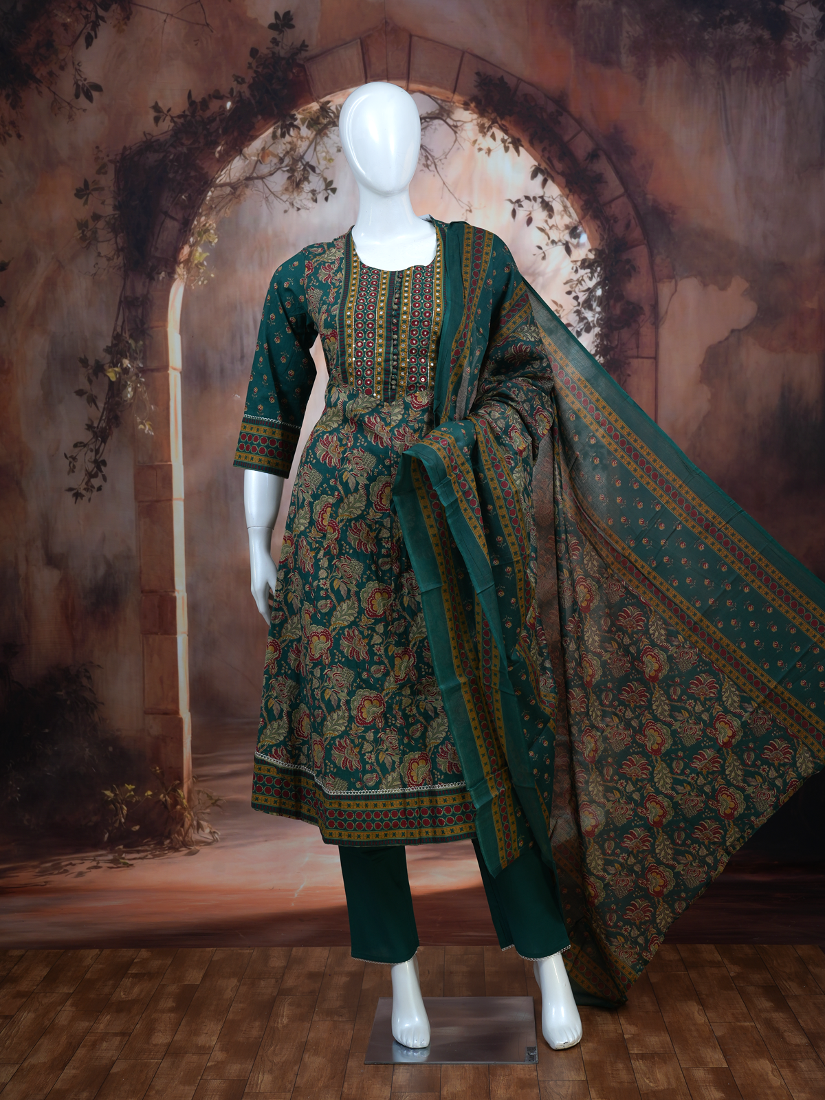 Dark Green with Bottle Green Dupatta Anarkali Set