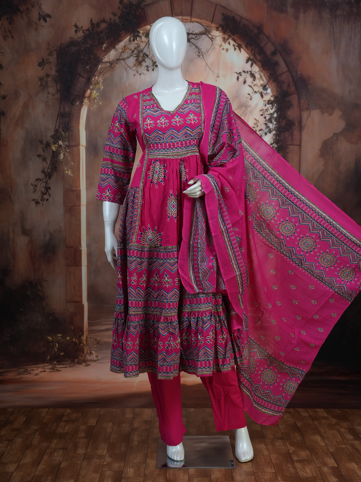 Pink with Dupatta Anarkali Set