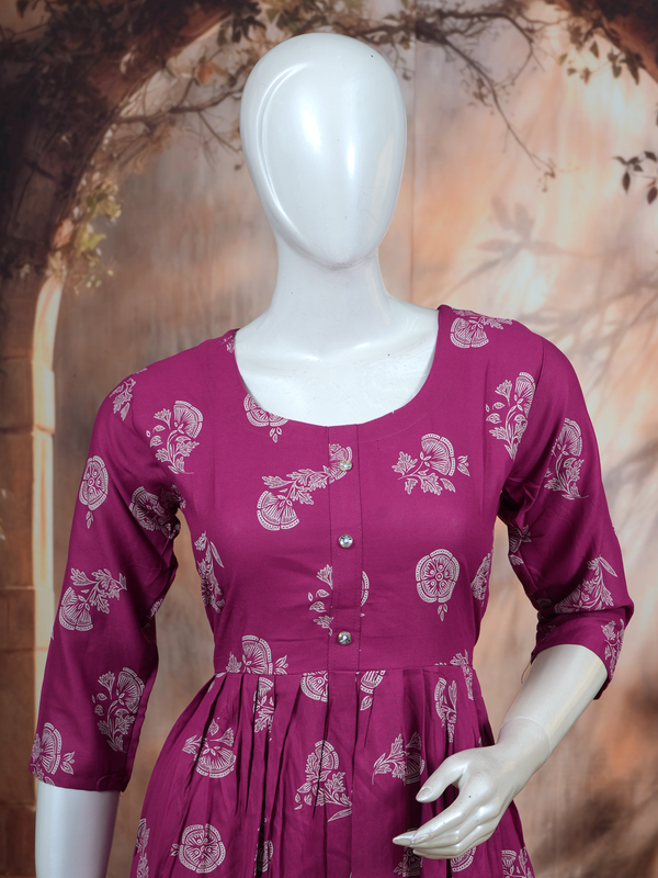 Magenta Printed Anarkali Set