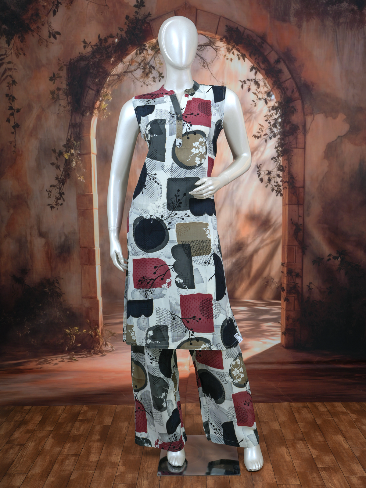 Cream Multicolor Abstract Print Co-ord Set