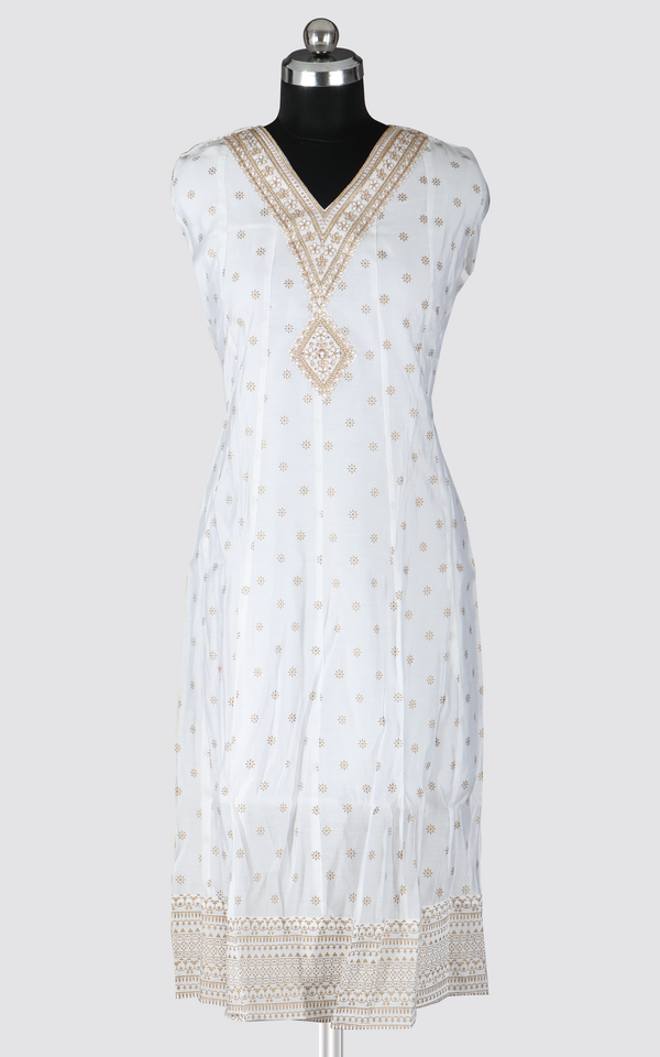 White - Printed Anarkali Kurti