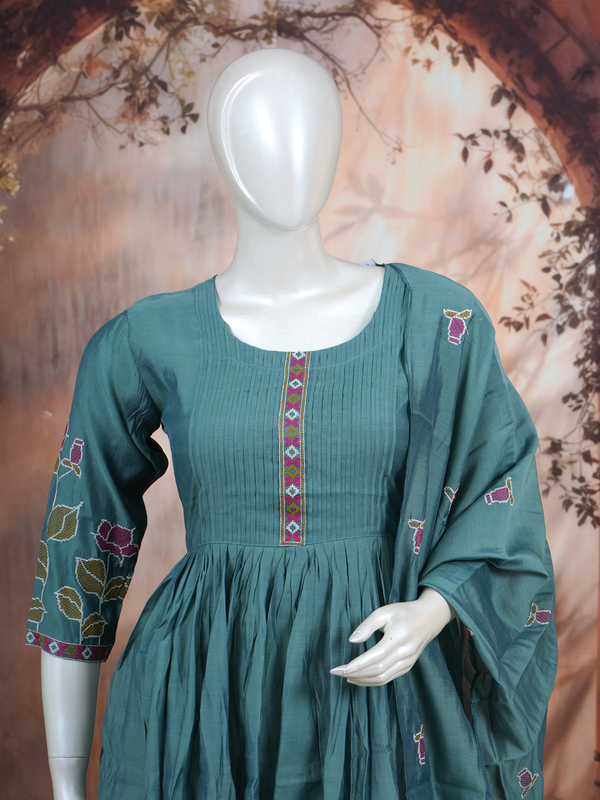 Teal Green With Dupatta Anarkali Set