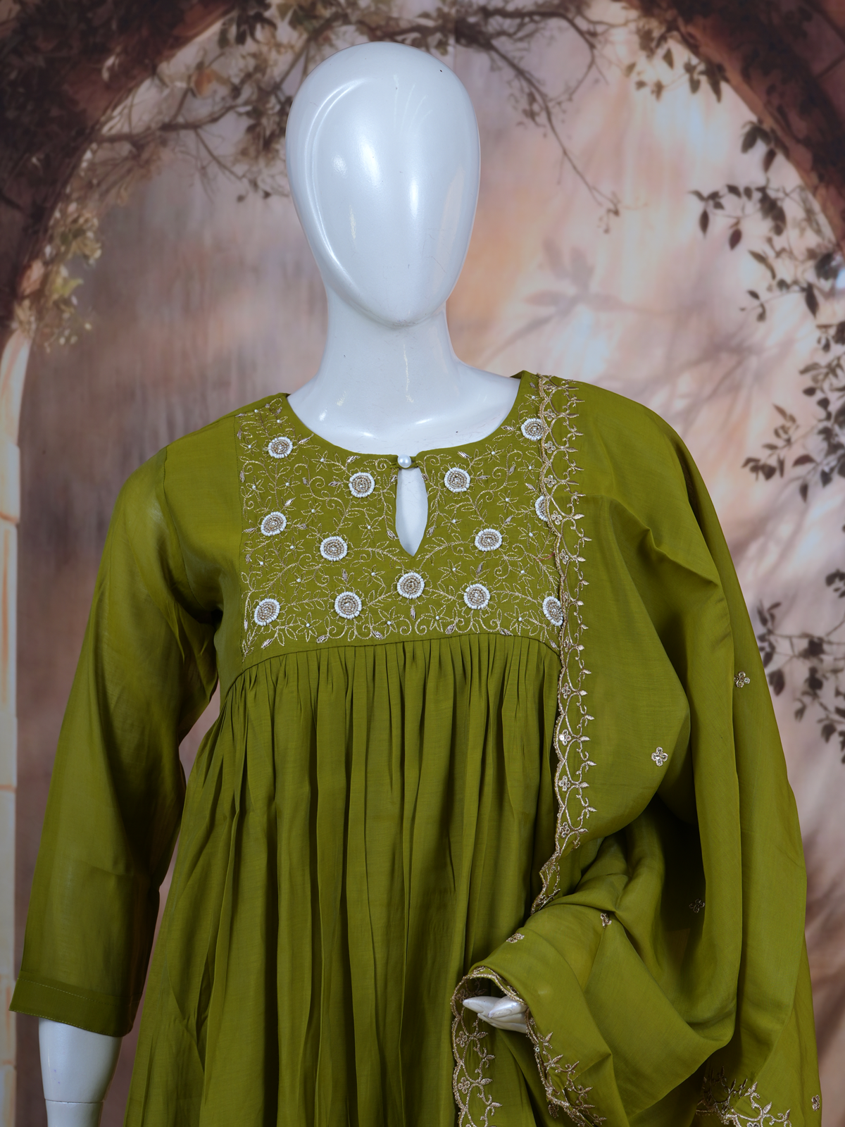 Olive Green Anarkali Set