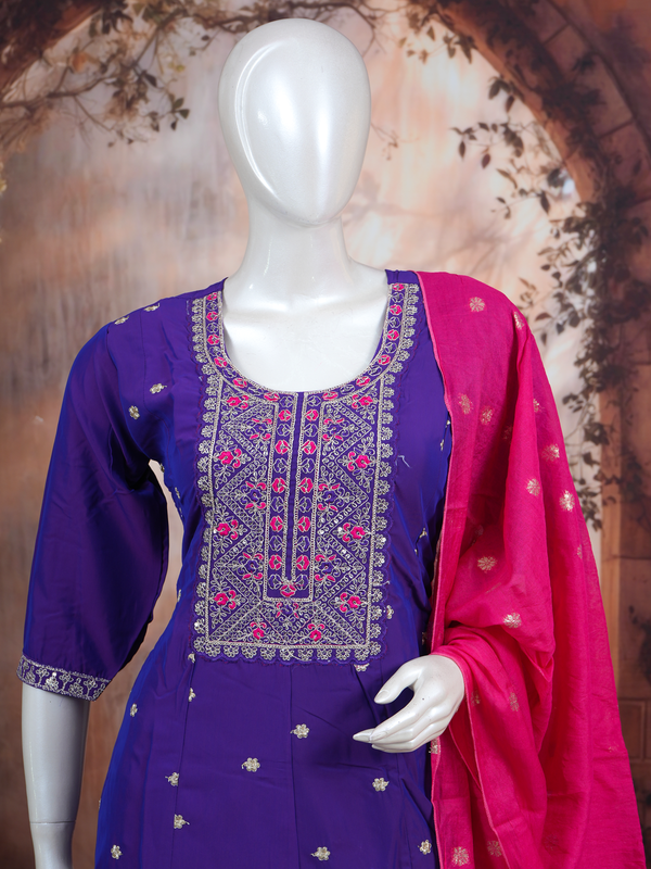 Purple with Pink Dupatta Anarkali Set