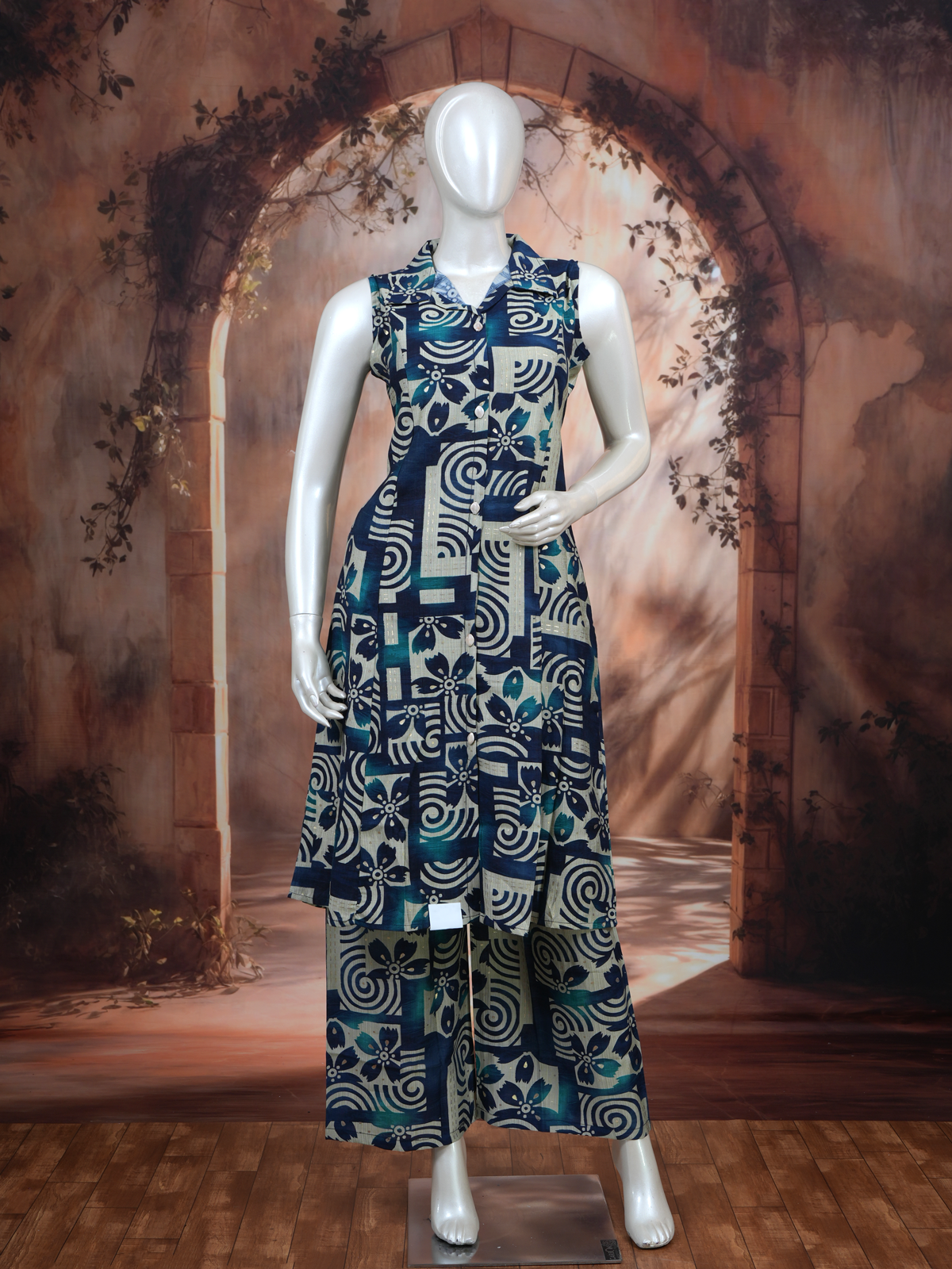 Teal Blue and Beige Co-ord Set