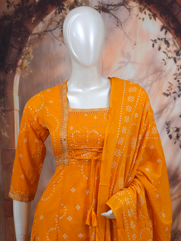 Mustard Yellow Dupatta Ready Made Anarkali Kurti Set