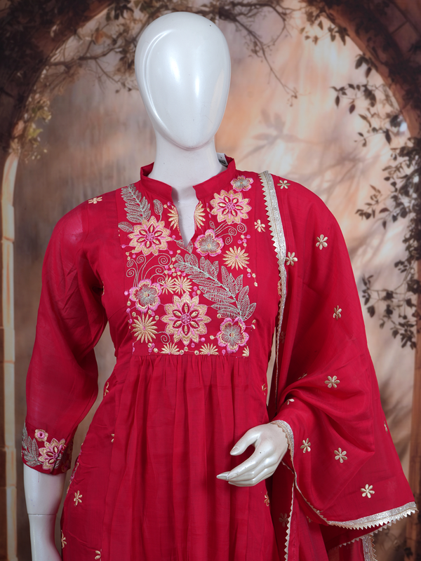 Crimson Red with Dupatta Anarkali Set