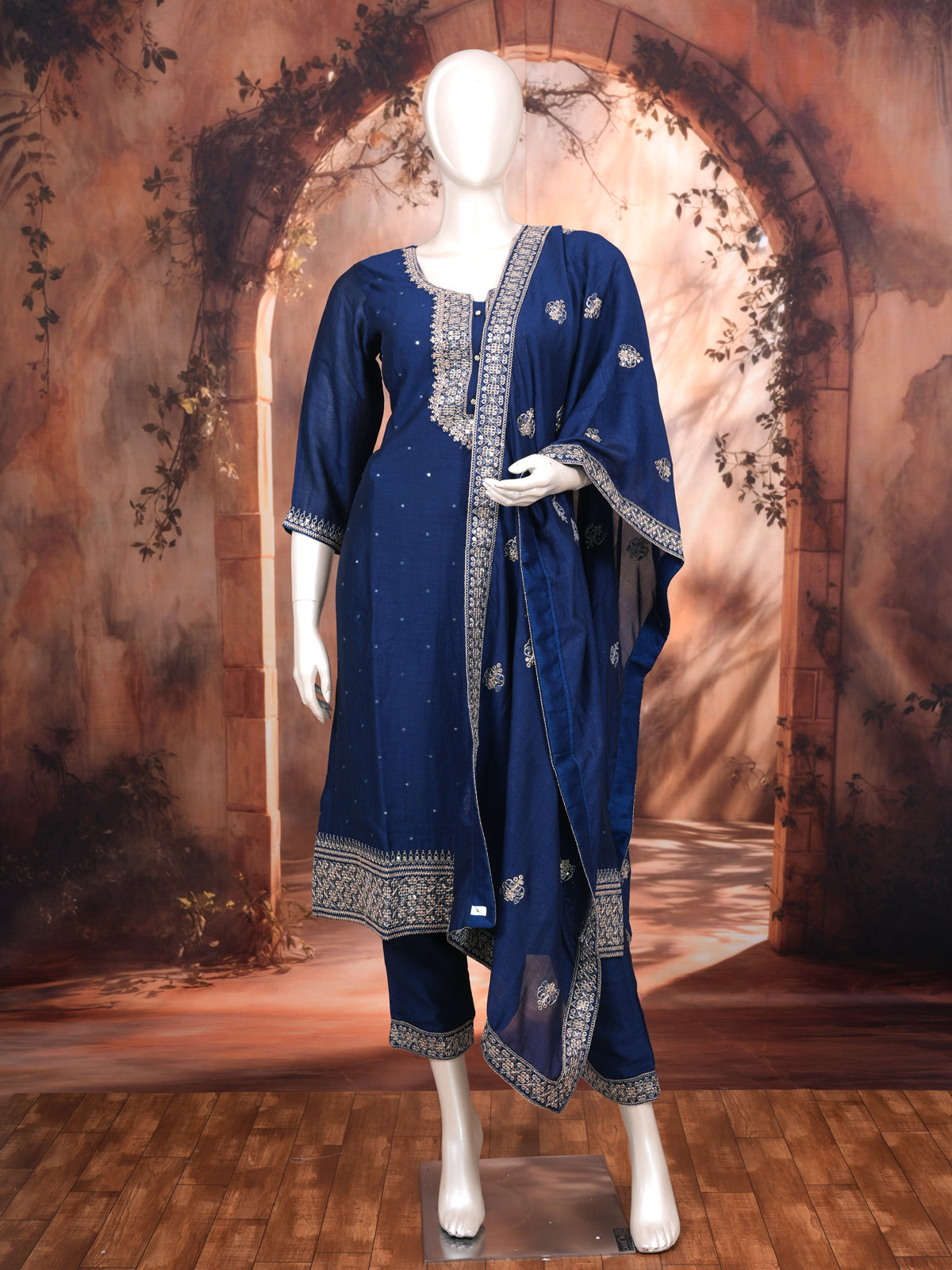 Navy Blue with Zari Dupatta Ready Made Kurti Set