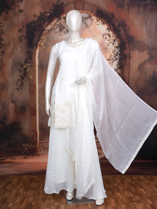 Off-White with Off-White floral Dupatta Ready Made Kurti Set
