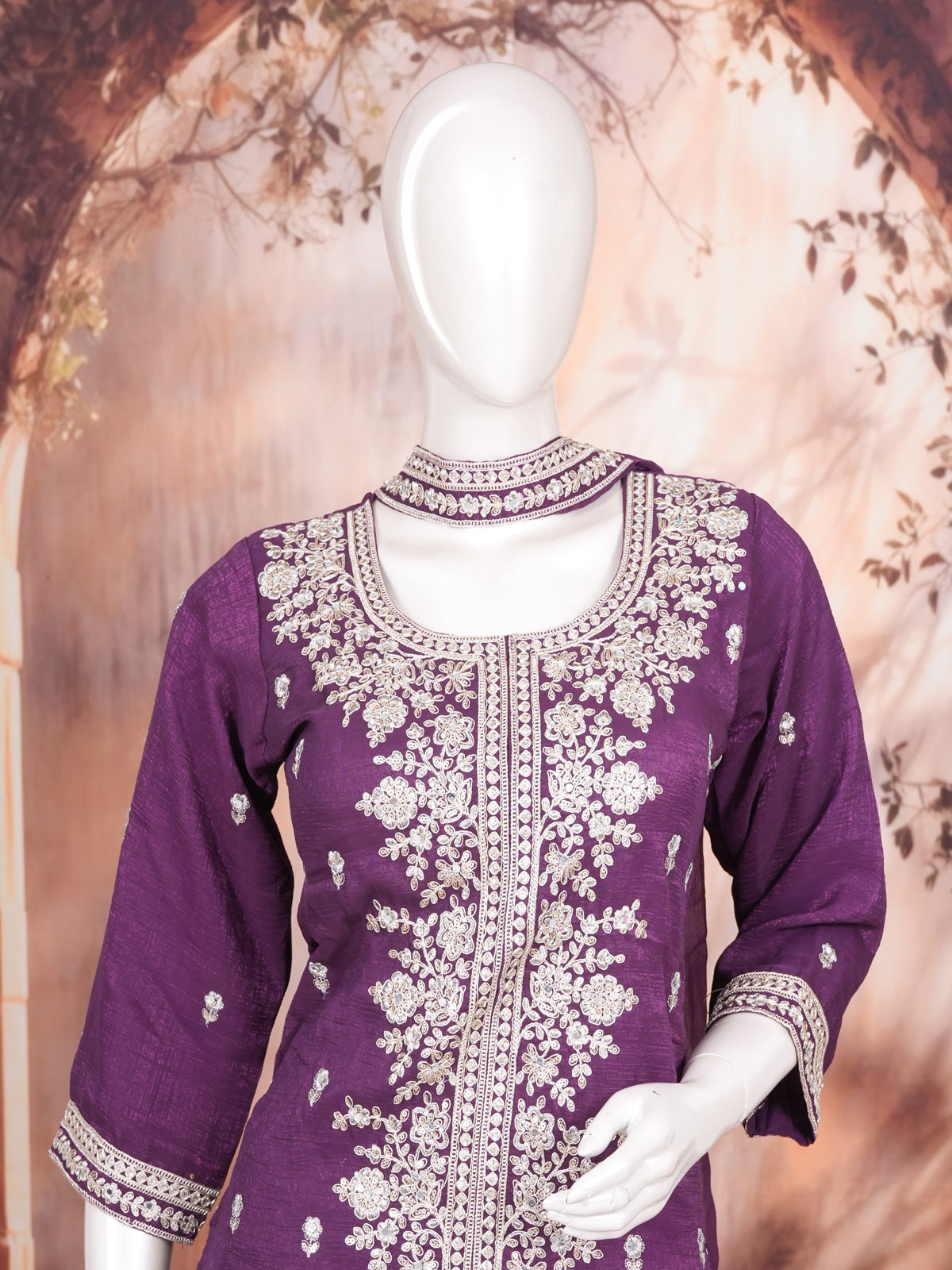 Purple with white zari Dupatta Ready Made Cholie Set
