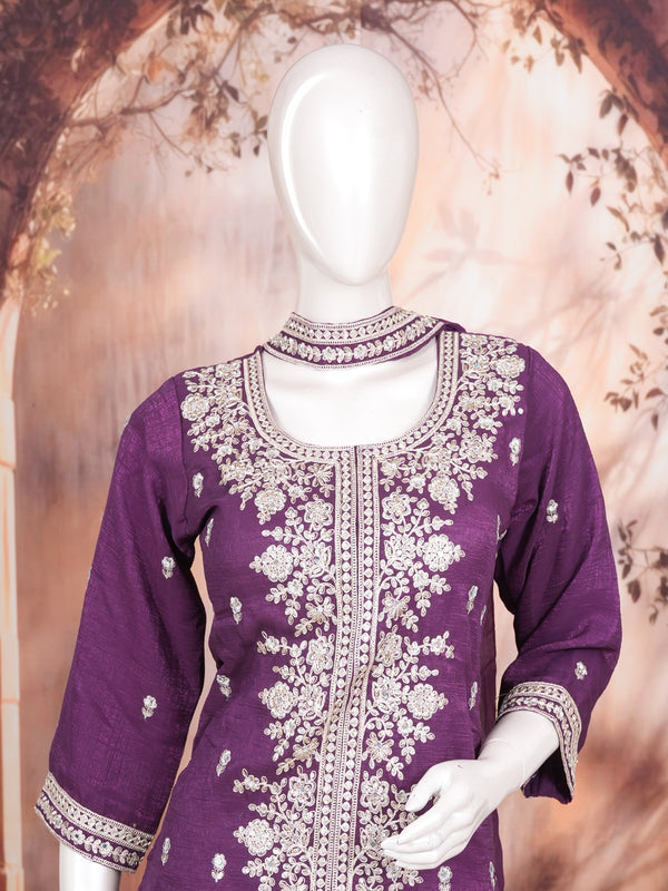 Purple with white zari Dupatta Ready Made Cholie Set