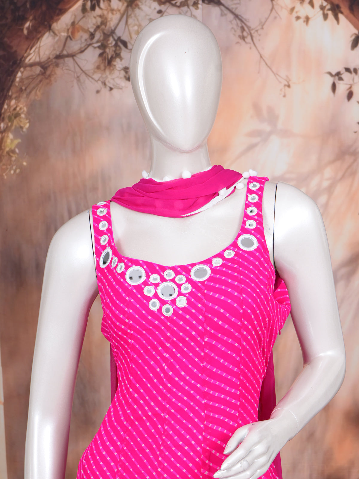 Pink with white border Dupatta Ready Made Kurti Set