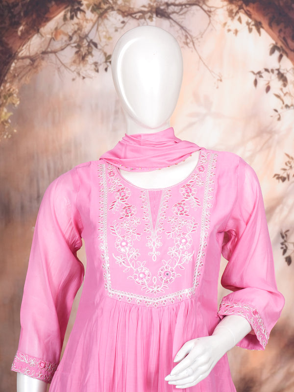 Pink with Pink Dupatta Ready Made Kurti Set