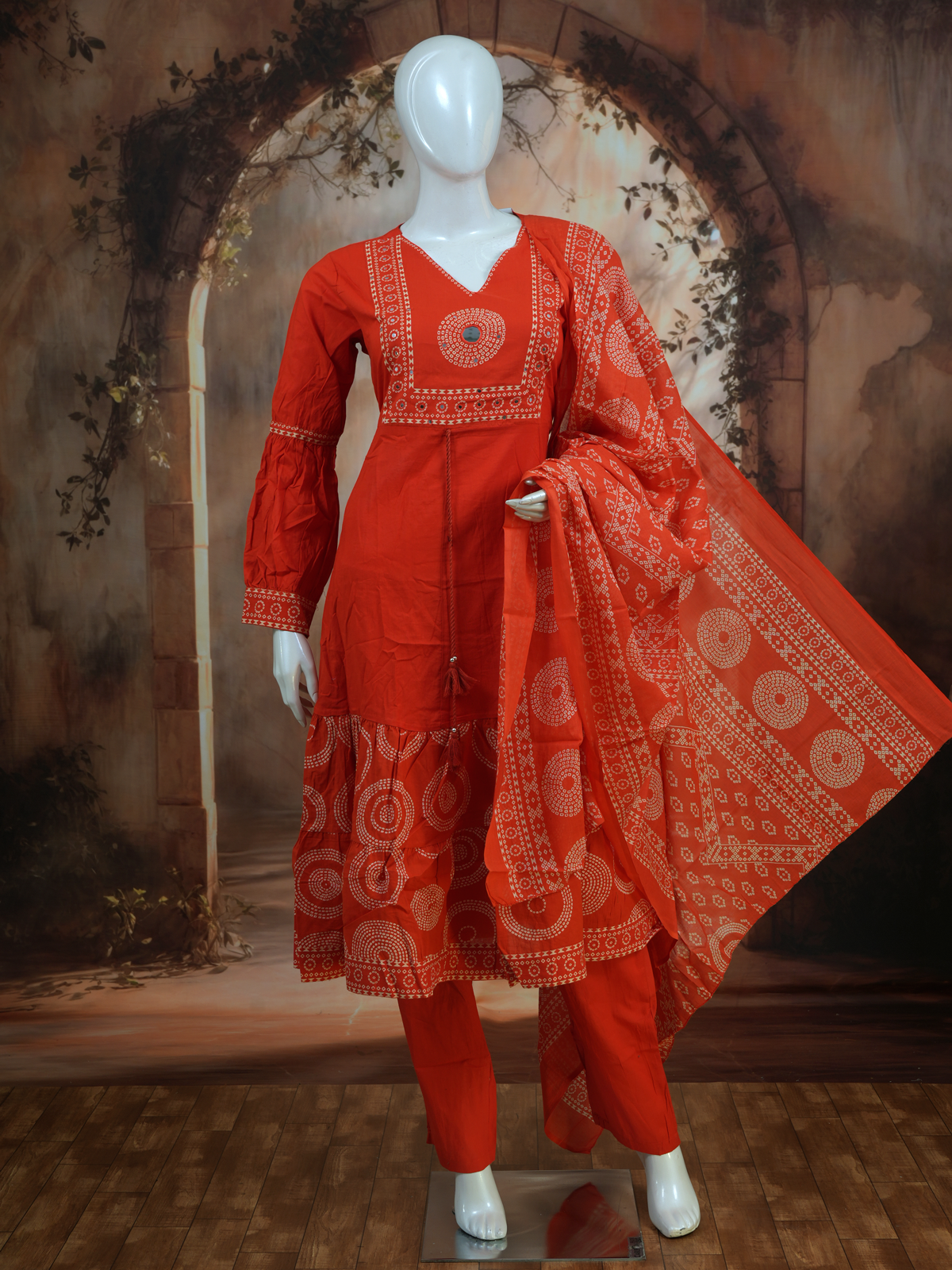 Rust Red with Dupatta Anarkali Set